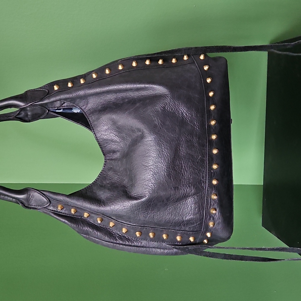 LUCKY BRAND Black Studded Leather Hobo Bag
